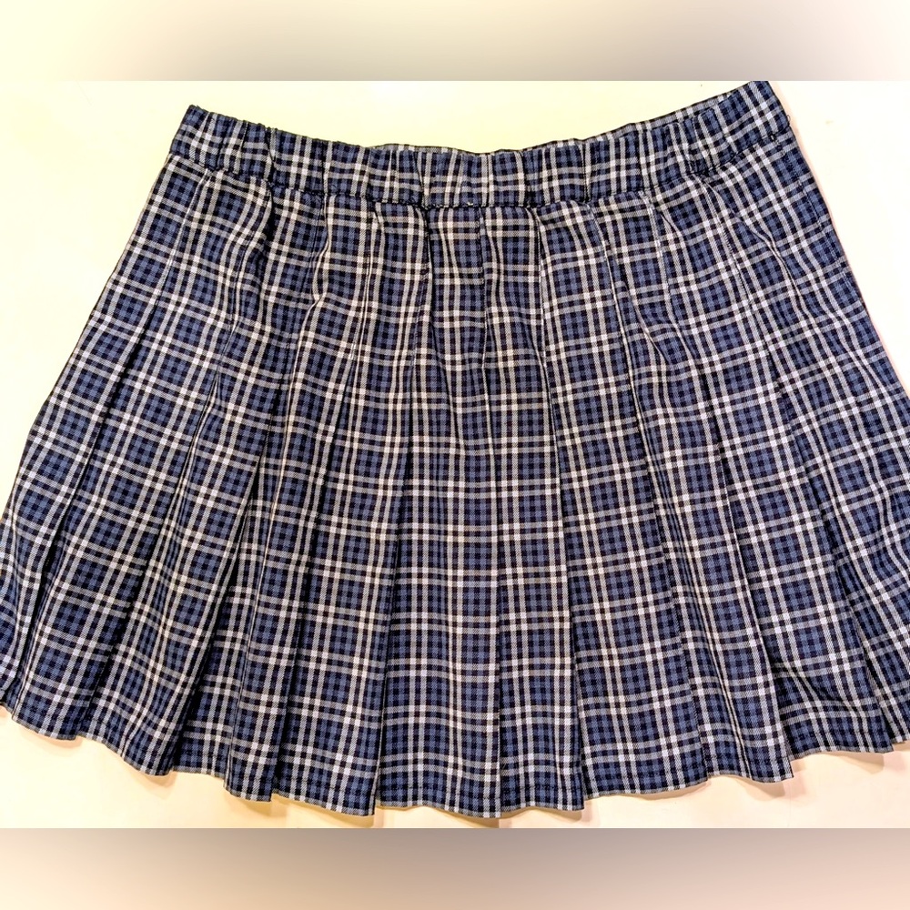 Aerie Plaid Mini Skirt Size XL/TG
Blue Black and White Pleated Pull On